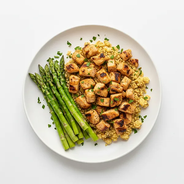 Lemon Herb Grilled Chicken With Asparagus & Shredded Cauliflower
